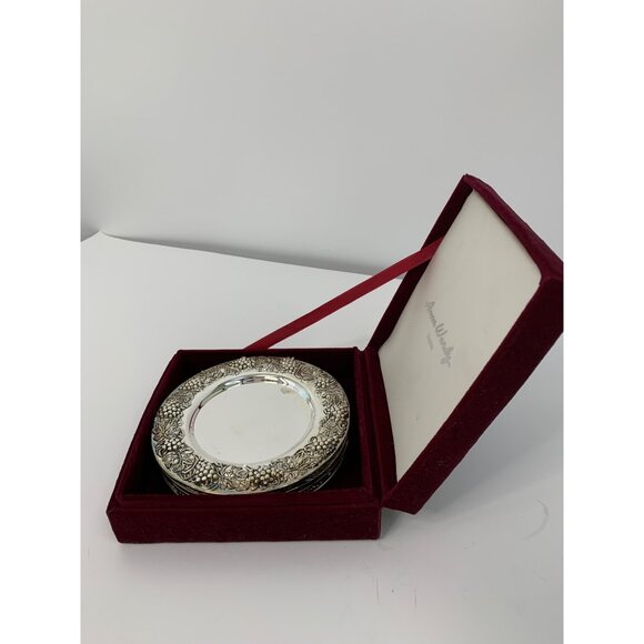 VTG Amen Wardy Home Godinger Silver Bottle Coasters Red Velvet Box Set 4 7572 - Picture 4 of 7